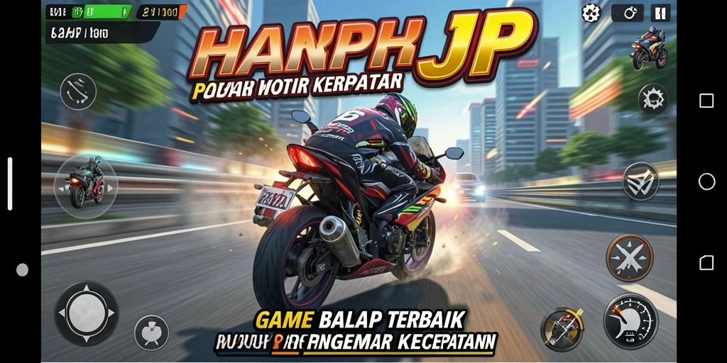 Tampilan gameplay HARAPJP dengan aksi balap motor yang seru.