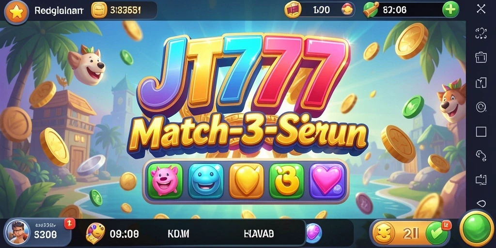 Screenshot utama JT777 menampilkan gameplay Match-3 yang seru.
